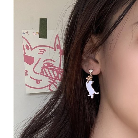 💙Kitty Cat Sakura Flower Drop Earrings - Picture 5 of 8